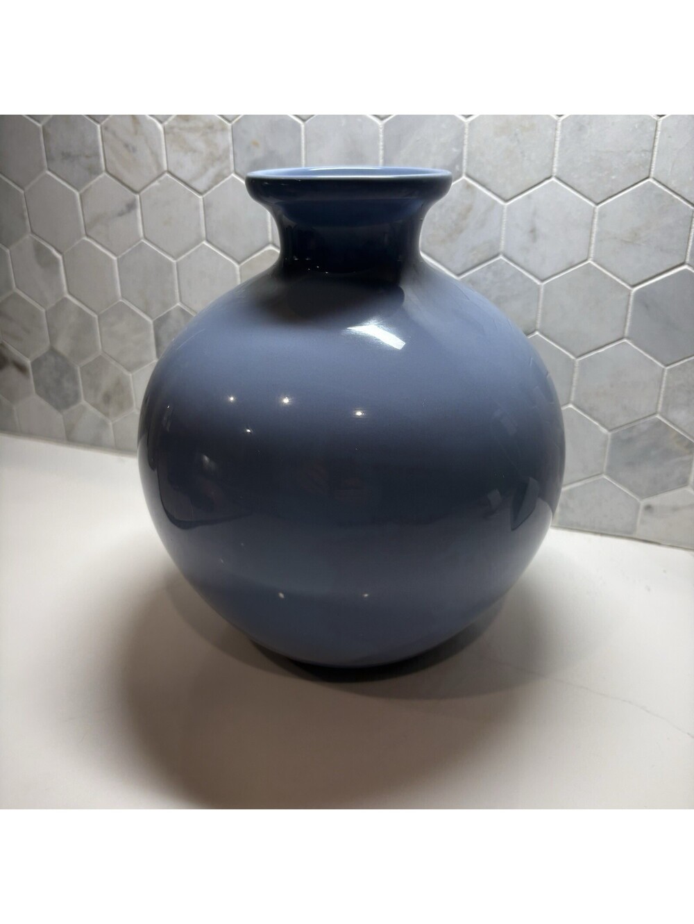 Large 8" Vintage 90's Haeger Round Orb Vase with Neck Blue Excellent Condition!